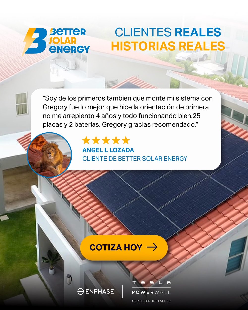 Reseña de Ángel L. Lozada, cliente de Better Solar Energy