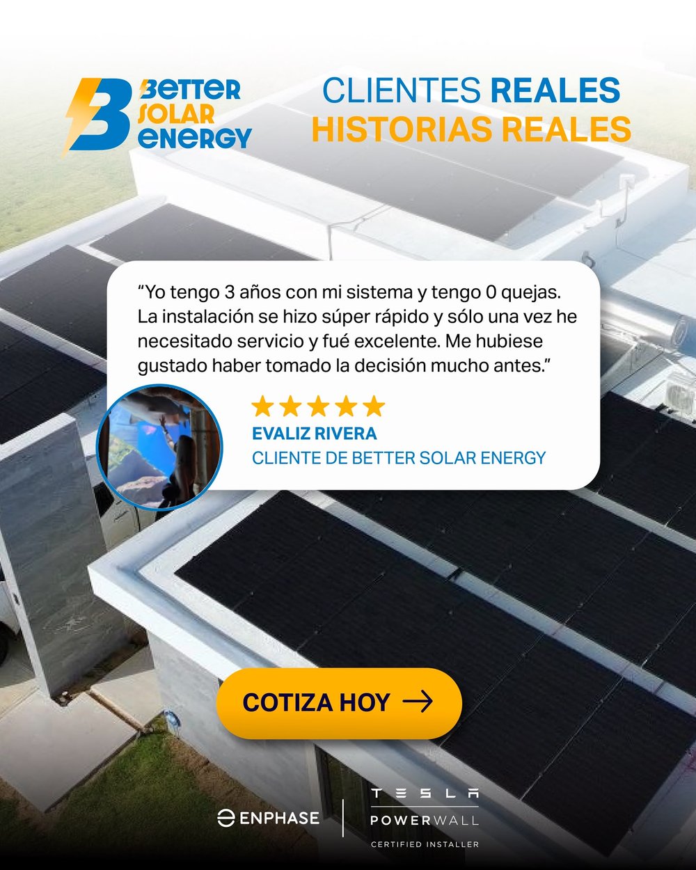 Reseña de Evaliz Rivera, cliente de Better Solar Energy