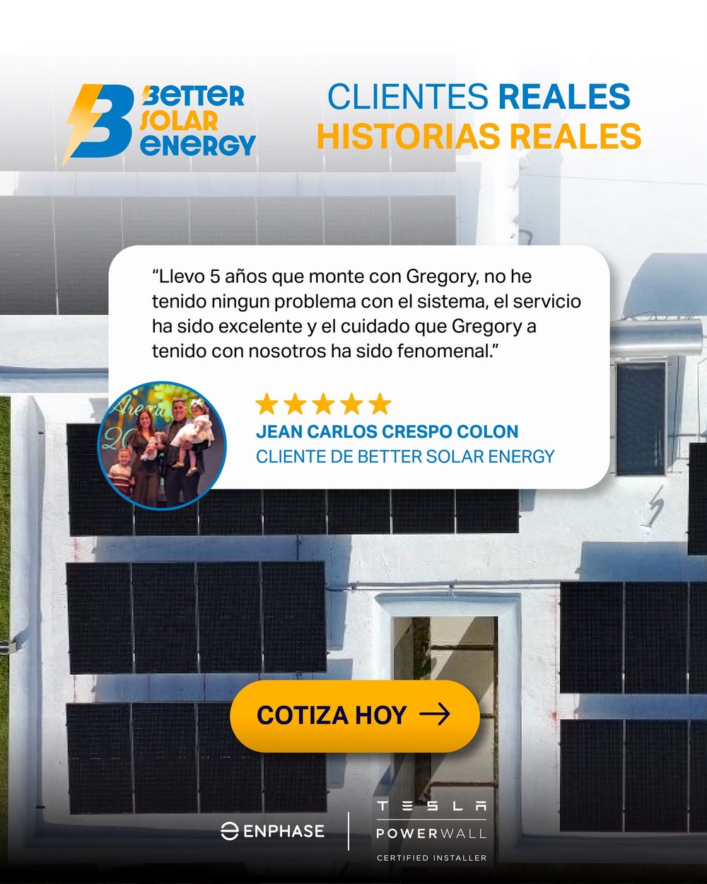 Reseña de Jean Carlos Crespo Colón, cliente de Better Solar Energy