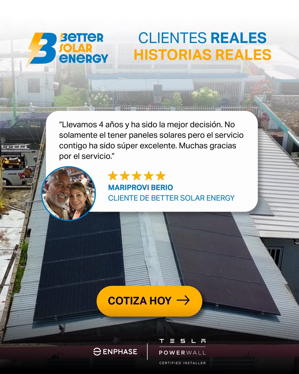 Reseña de Mariprovi Berio, cliente de Better Solar Energy