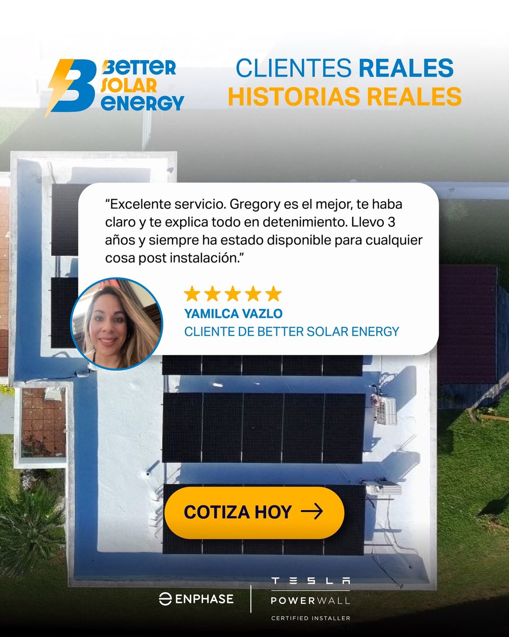 Reseña de Yamilca Vazlo, cliente de Better Solar Energy